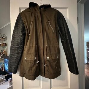 Army Green and Pleather Utility Jacket